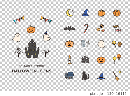 ハロウィンにまつわるアイコンセット（カラー） 130416113