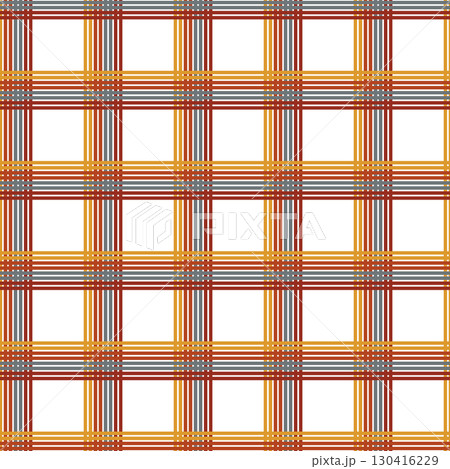 Warm plaid seamless pattern in autumnal colors with burgundy, rust, goldenrod and muted navy. Cozy fall checkered textile design for fabric, home decor. Vector illustration on transparent background 130416229