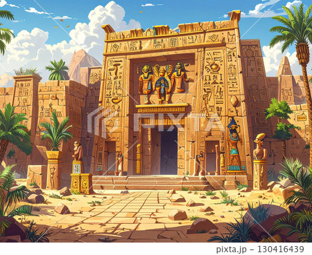 古代エジプト冒険譚を彷彿とさせる青空の下の神殿遺跡 古代エジプト冒険譚を彷彿とさせる青空の下の神殿遺跡 130416439