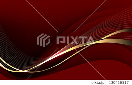 Abstract wave gold ribbon curve on red design modern luxury background vector 130416517