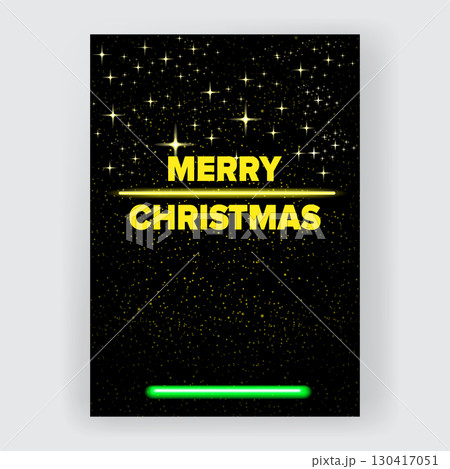 Merry Christmas square poster and banner with neon greeting text and night stars and lights. Merry Christmas flyer, card or invitation with starry space and text 130417051