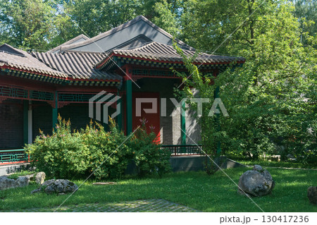 Chinese style pavilion in a park in the city 130417236