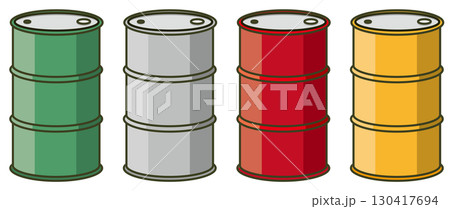 ドラム缶(緑、灰、赤、オレンジ色))のアイコン ドラム缶(緑、灰、赤、オレンジ色))のアイコン 130417694
