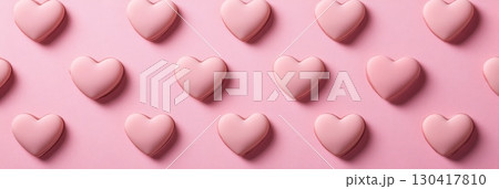 Creating a romantic background, a pattern of pink heart shaped valentine's day candies adds a sweet touch, perfect for greeting cards and enhancing social media posts 130417810