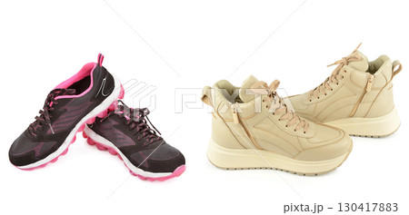 Sports shoes isolated on white background. Collage. 130417883