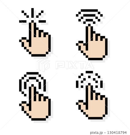 Pixel Art Hand Cursor Icons Set 130418794