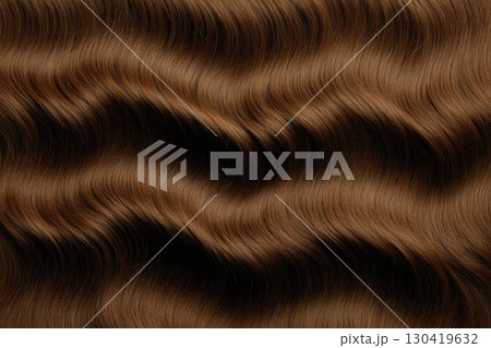 Lustrous, wavy brown hair cascades in soft, flowing waves, showcasing its rich color and healthy shine 130419632