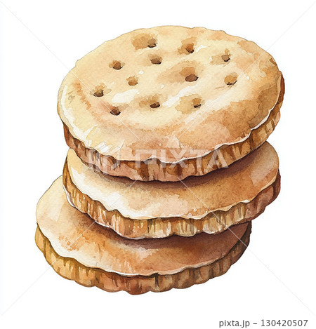 Watercolor cookies with chocolate and cream. Bakery picture for design on white background 130420507