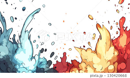 Colorful abstract illustration depicting dynamic splashes of blue and orange paint, creating a vibrant contrast and energetic visual effect, perfect for creative design projects 130420668