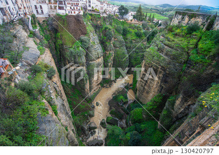 Ronda Spain Clifftop Town and El Tajo Gorge with Guadalevin River. 130420797