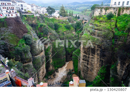 Ronda Spain Gorge with Guadalevin River After Spring Rain. Ronda Spain Gorge with Guadalevin River After Spring Rain. 130420807