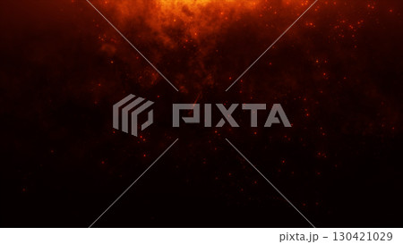 Red glowing particles and smoke texture, abstract fiery energy background in dark cinematic style. 130421029