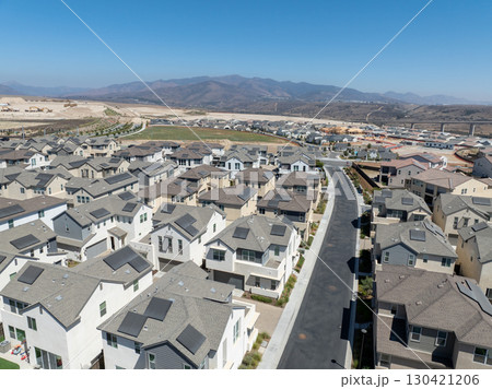 New development real estate. Aerial view of residential houses and driveways neighborhood in south San Diego, Chula Vista New development real estate. Aerial view of residential houses and driveways neighborhood in south San Diego, Chula Vista 130421206