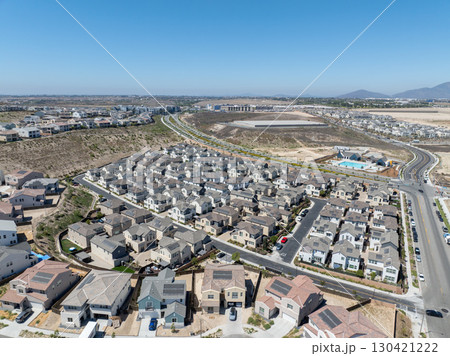 New development real estate. Aerial view of residential houses and driveways neighborhood in south San Diego, Chula Vista 130421222