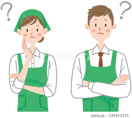 考えるスーパーの店員のイラスト　パート　アルバイト　男女 130421573