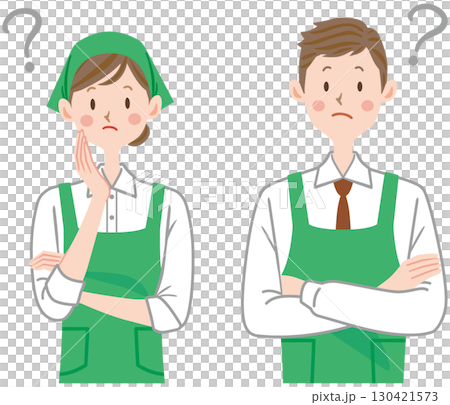 考えるスーパーの店員のイラスト　パート　アルバイト　男女 130421573