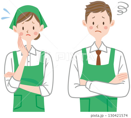 困るスーパーの店員のイラスト　パート　アルバイト　男女 130421574