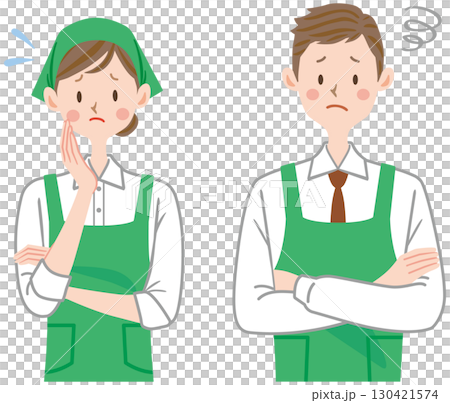 困るスーパーの店員のイラスト　パート　アルバイト　男女 130421574