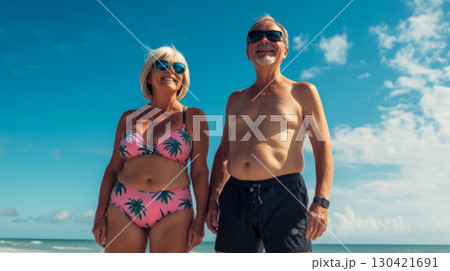 Happy senior couples enjoying a sunny day at the beach Happy senior couples enjoying a sunny day at the beach 130421691