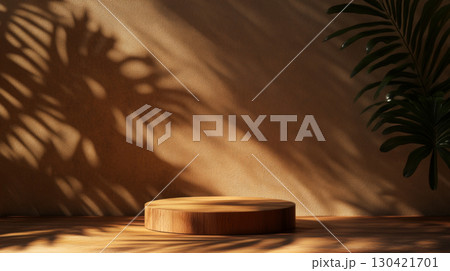 Wooden Display Pedestal with Leaf Shadows 130421701