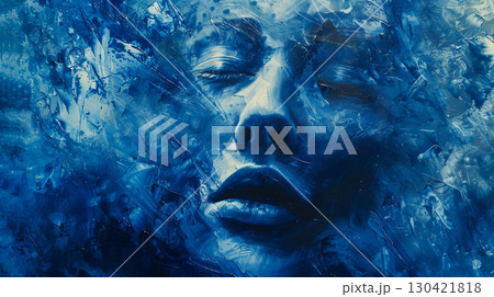 An abstract portrayal in deep blue captures the essence of emotion and serenity 130421818