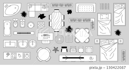 Black and white furniture outline set Black and white furniture outline set 130422087