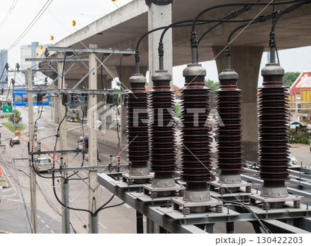 High voltage circuit breaker in a power substation High voltage circuit breaker in a power substation 130422203