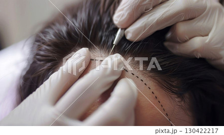 Explore the intricate process of hairline enhancement in this detailed close up 130422217