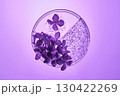 Three-piece petri dish with lilac flowers and whey texture. 130422269
