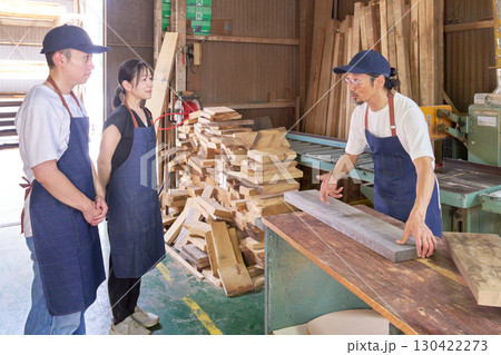 木工職人が若手に技術指導する工房の風景 木工職人が若手に技術指導する工房の風景 130422273