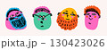 Emoji crayon face doodle set with chalk texture in cartoon style, with sketch heads s. Face emoji doodle with hand drawn crayon texture. Perfect for stickers, kids projects, cards 130423026