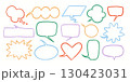 Speech bubble vector set in crayon style with colorful hand drawn frames, doodle shapes, comic balloons, cartoon text boxes. Speech and bubble vector design for comics, stickers, posters. 130423031