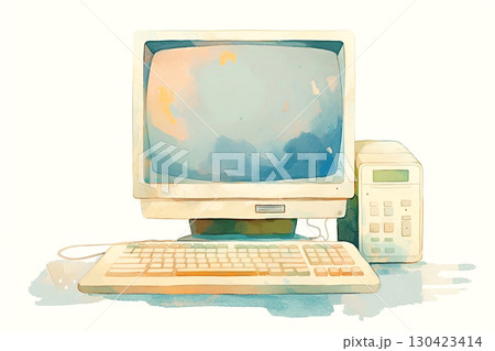 Dive into nostalgia with this AI generated watercolor illustration of a vintage computer. Dive into nostalgia with this AI generated watercolor illustration of a vintage computer. 130423414