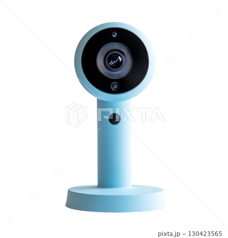 A stylish light-blue webcam stands on a white background, ready for video calls or recording 130423565