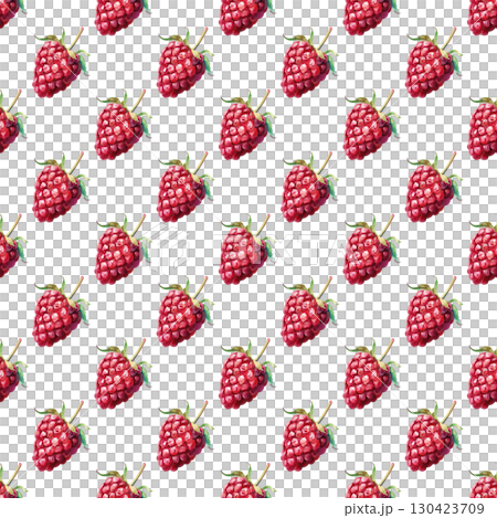 Seamless pattern with watercolor raspberries and garden elements on clean white background. Ideal for natural branding and packaging 130423709