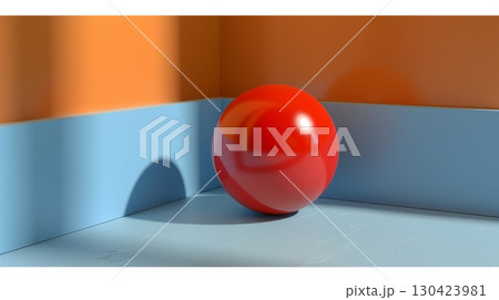 Red Sphere in the Corner Minimalist Still Life with a Vibrant, Colorful Paper Background. Red Sphere in the Corner Minimalist Still Life with a Vibrant, Colorful Paper Background. 130423981