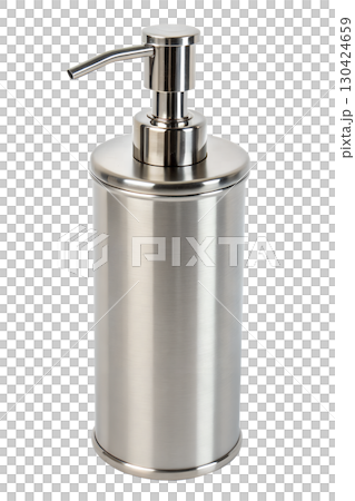 Stainless steel soap dispenser isolated, modern kitchen or bathroom accessory with pump 130424659