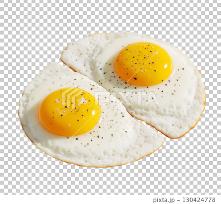 A fresh fried egg with two yolks on a white background, close-up. Ideal image for food blogs, menus and food advertising. A fresh fried egg with two yolks on a white background, close-up. Ideal image for food blogs, menus and food advertising. 130424778