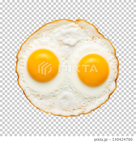 A fresh fried egg with two yolks on a white background, close-up. Ideal image for food blogs, menus and food advertising. 130424780