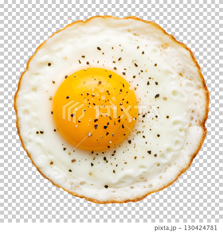 A delicious fried egg with a perfectly round yolk, shot against a white background. A great image for culinary websites, menus, and advertising materials. 130424781
