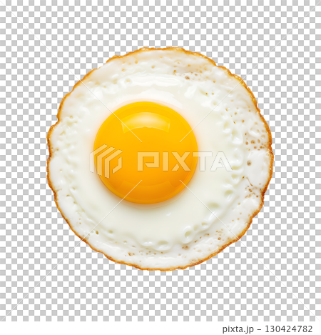 A delicious fried egg with a perfectly round yolk, shot against a white background. A great image for culinary websites, menus, and advertising materials. 130424782