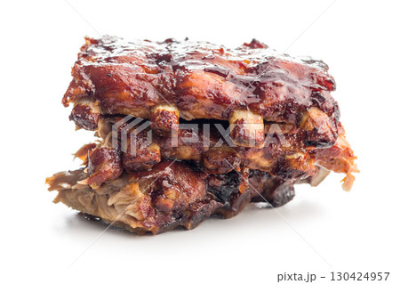 Pork BBQ glazed ribs isolated on white background. 130424957