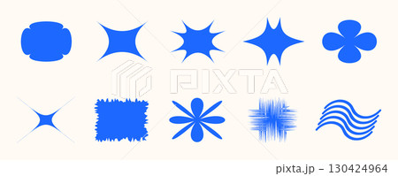 Set of modern abstract blue vector shapes and geometric figures in Y2K style. Trendy design elements for banner, poster, background, social media, web, and digital illustration 130424964