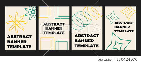 Set of modern creative banners and covers templates with geometric minimalistic shapes and bright color objects. Stylish posters for branding, advertising, social media, promo design, marketing visual 130424970