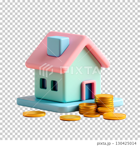 3d house shape formed from stacked golden coins, home investment and property savings concept isolated 130425014