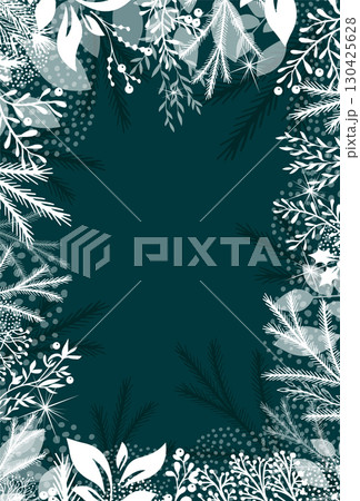 Frame with fir branches. Christmas card. hand drawing. Not AI. Vector illustration 130425628
