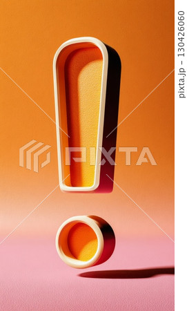 Bold orange exclamation mark with side view perspective on textured background 130426060