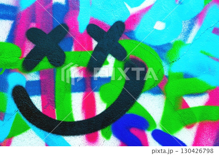 Graffiti Smiley Face in Vibrant Neon Colors for Urban Y2K Aesthetic 130426798
