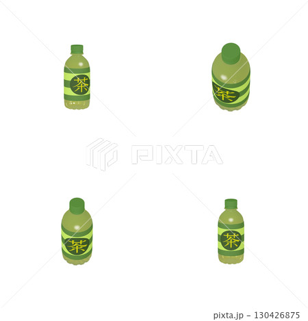 日用品のイラスト素材 ペットボトル 350ml  お茶(1) カット四点セット 日用品のイラスト素材 ペットボトル 350ml  お茶(1) カット四点セット 130426875