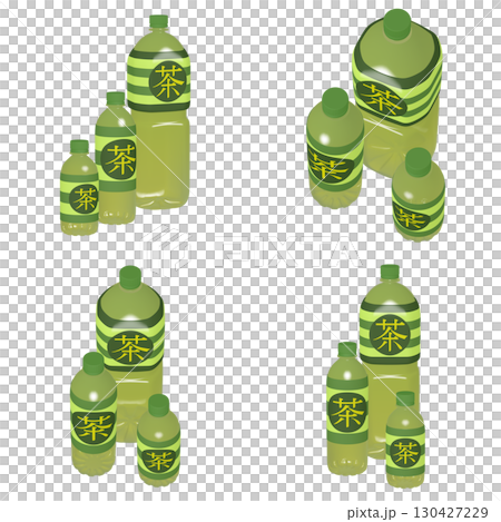 Illustration material of daily necessities: Plastic bottles, tea, large, medium and small combinations (1) Cut four-piece set 130427229